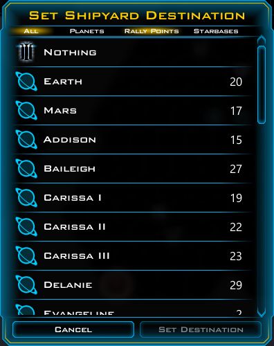 Ship Destination Screen