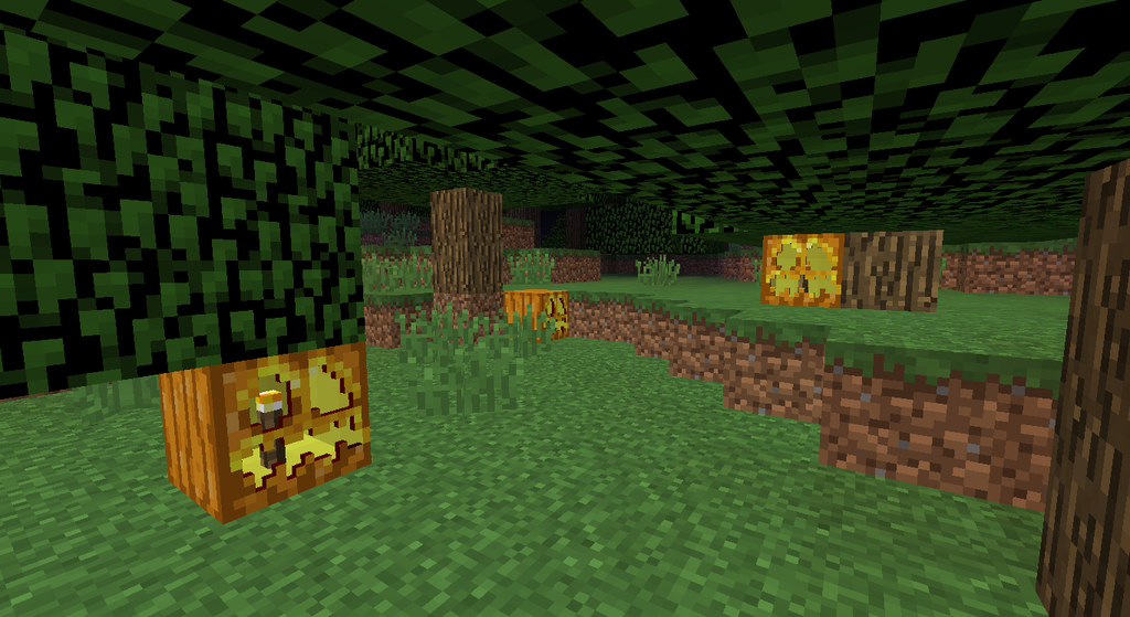 Jack-o-lanterns in a dark forest