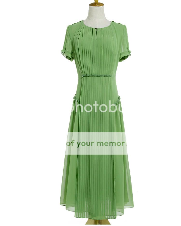    sleeve pleated summer long maxi dress green chiffon size XS S M L XL