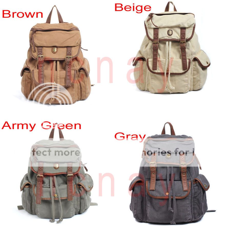 colors Mens Womens Canvas Hiking Rucksack Backpack Beige Khaki 