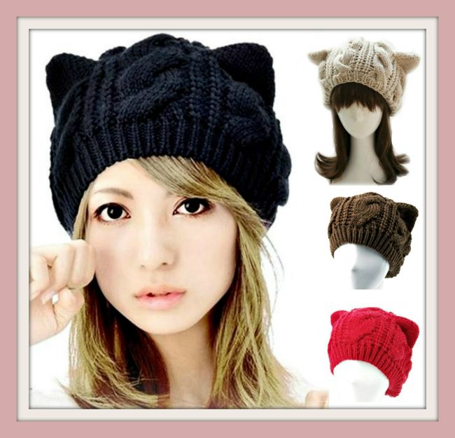 Cap 4 Colors Woman/'s Cute Knit /"KITTY CAT EARS HAT/" New Winter Fashion